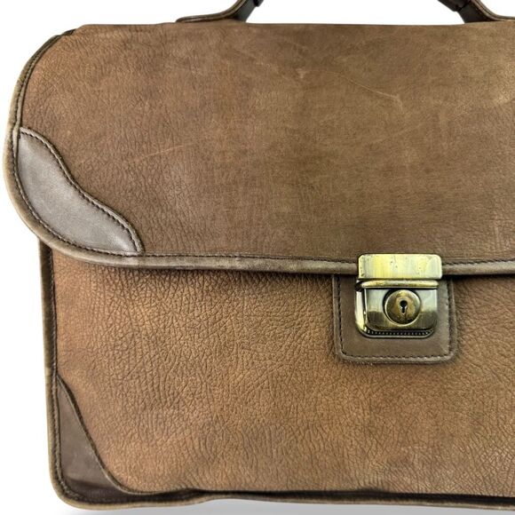 Vintage Brown Leather Briefcase Messenger Shoulder Bag Multi Pocket Accordion - Picture 13 of 16